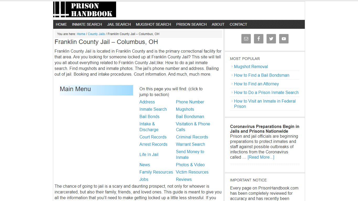 Franklin County Jail – Columbus, OH - Prison Handbook